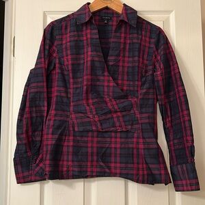 Plaid Wrap Shirt, silk/cotton blend, new